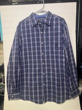 Chaps Purple Plaid Stretch Easy Care Button-Up Shirt